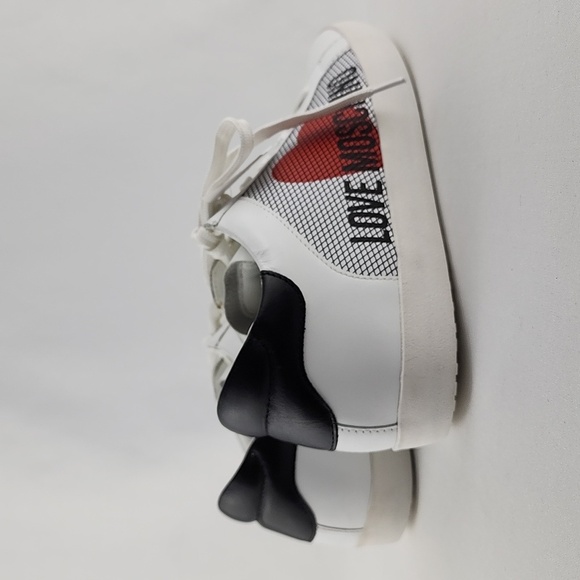 NWT Love Moschino Women's White Black Leather Low Top Sneakers Logo  Size 10/41 - Picture 8 of 16